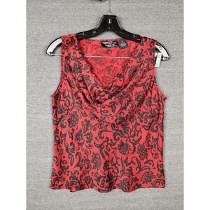 New York City‎ Design Co Shirt Medium Red Black 100% Silk Paisley Cowl Career